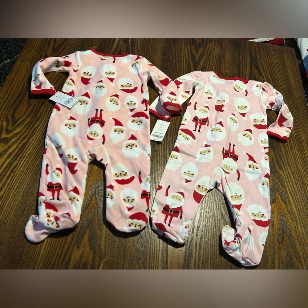 Carter's santa Christmas pajamas Footed Coverall baby girl 9M bundle holiday NWT